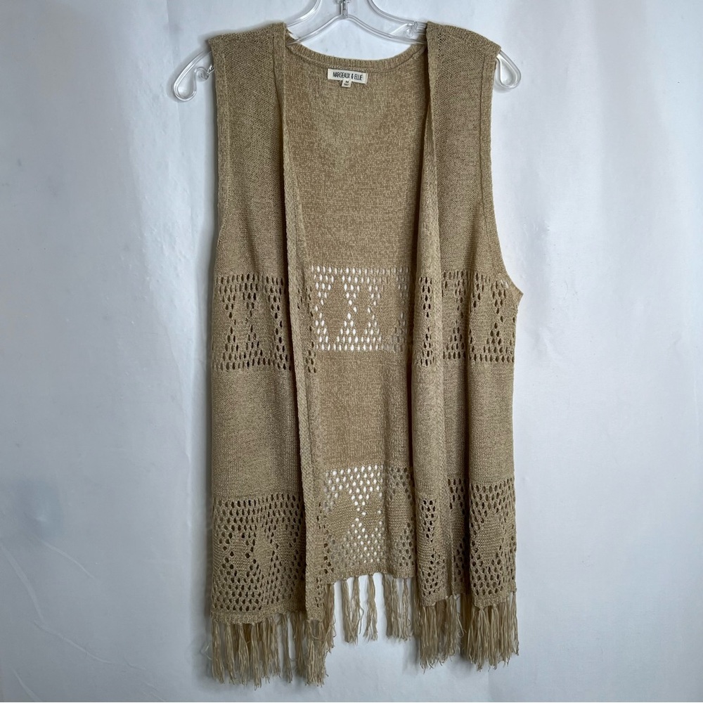 Tan Knit Fringe Cardigan